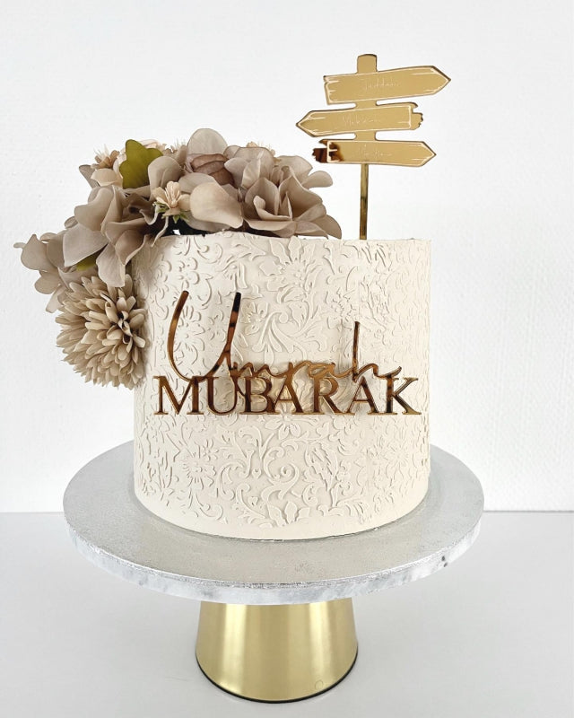 Cake topper, Hajj Mubarak, lettres attachées dans un hexagone, pour Cake topper, Hajj Mubarak, lettres attachées dans un hexagone, pour