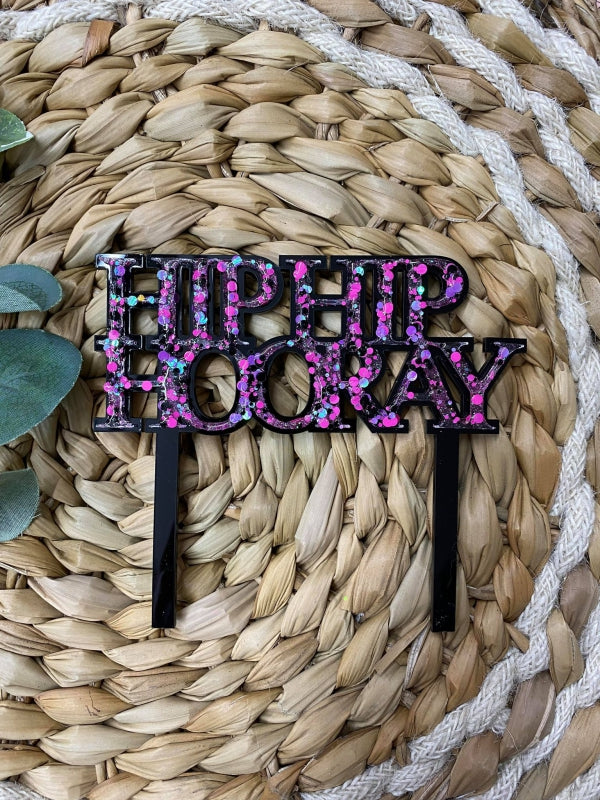 Taarttopper Hip Hip hooray roze/zwart