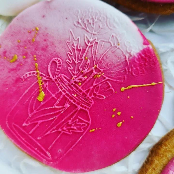 Koek fondant stempel bloemen in pot