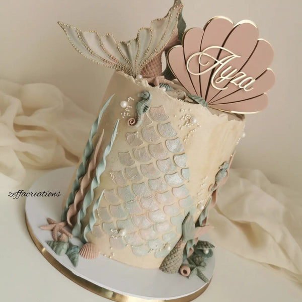 Taarttopper eigen ontwerp Schelp 2 kleuren