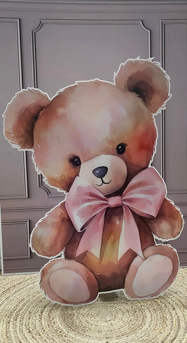 Cut out centerpiece Beer met roze strik