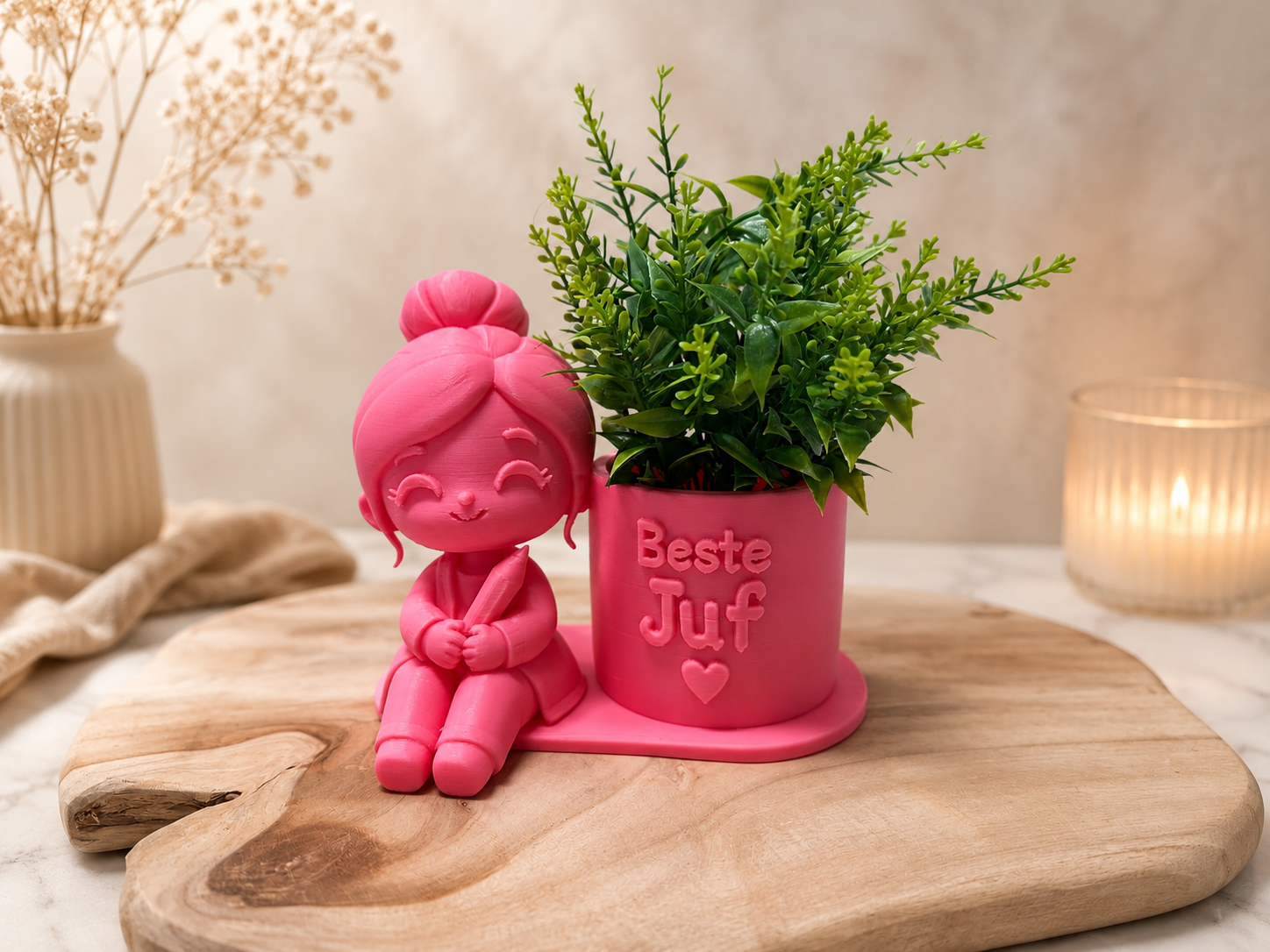 Beste Juf Bloempothouder | 3D Geprint Cadeau voor Juf