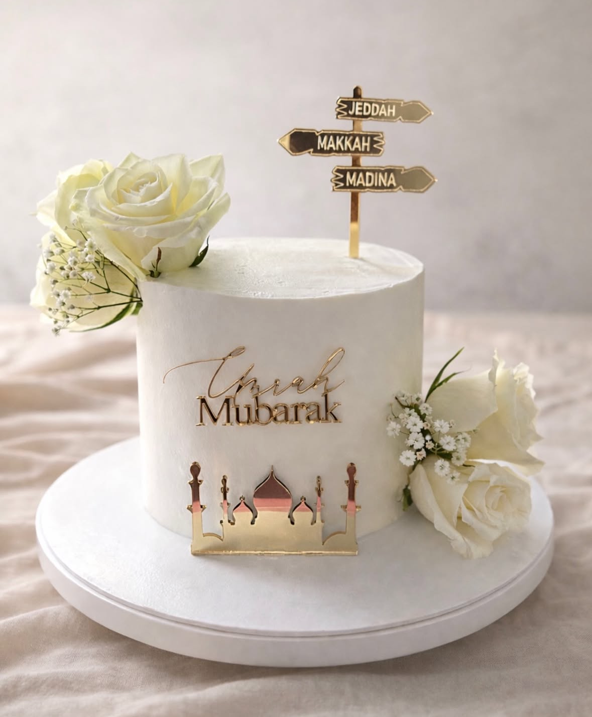 Taarttopper set wegwijzer + Umrah Mubarak + Moskee
