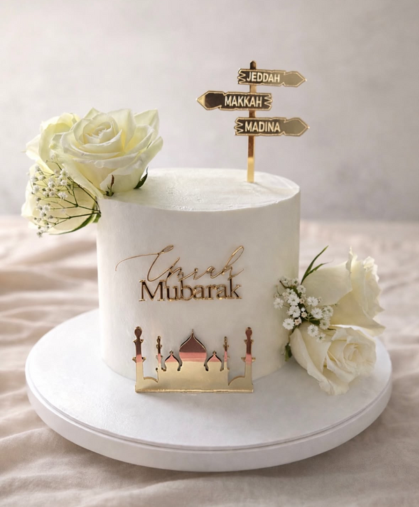 Taarttopper set wegwijzer + Umrah Mubarak + Moskee