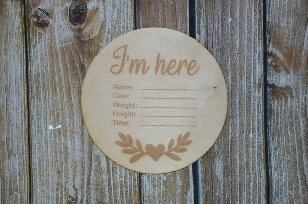 I'm here bordje hart met takjes