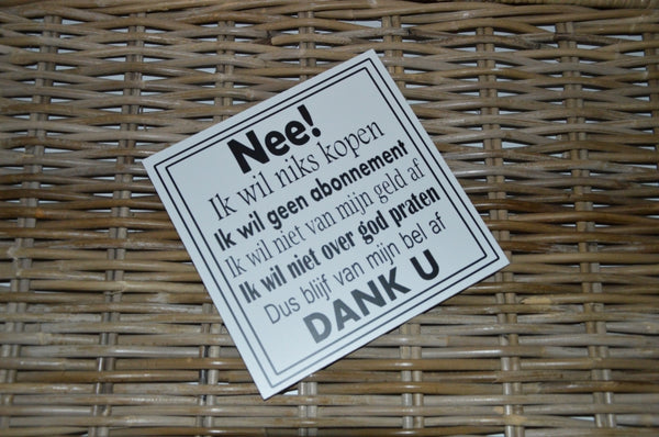 Bordje Nee ik wil niks kopen