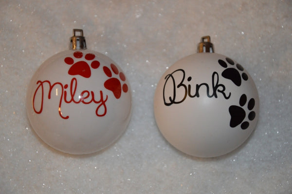 Plastic Kerstbal pootjes met naam