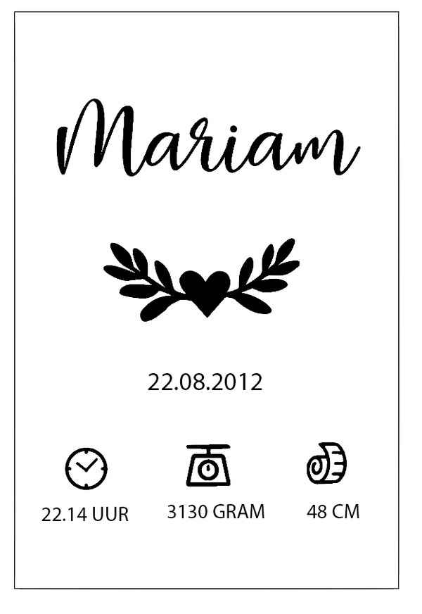 Geboorte bord hart met takjes