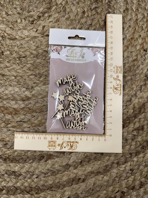 SALE Hout Make a wish + stafjes (6 stuks)