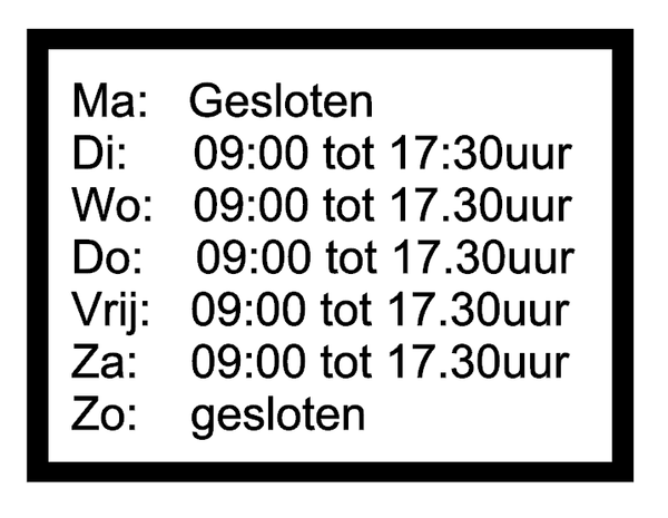 Openingstijden met breed kader