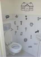 Toilet/badkamer stickers Compleet Set 30 stuks