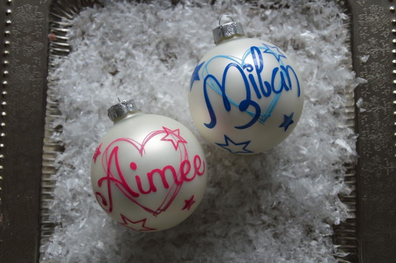 dubbele maak een foto Eik Plastic Kerstbal hart en sterren met naam - www.kija-handmade.nl